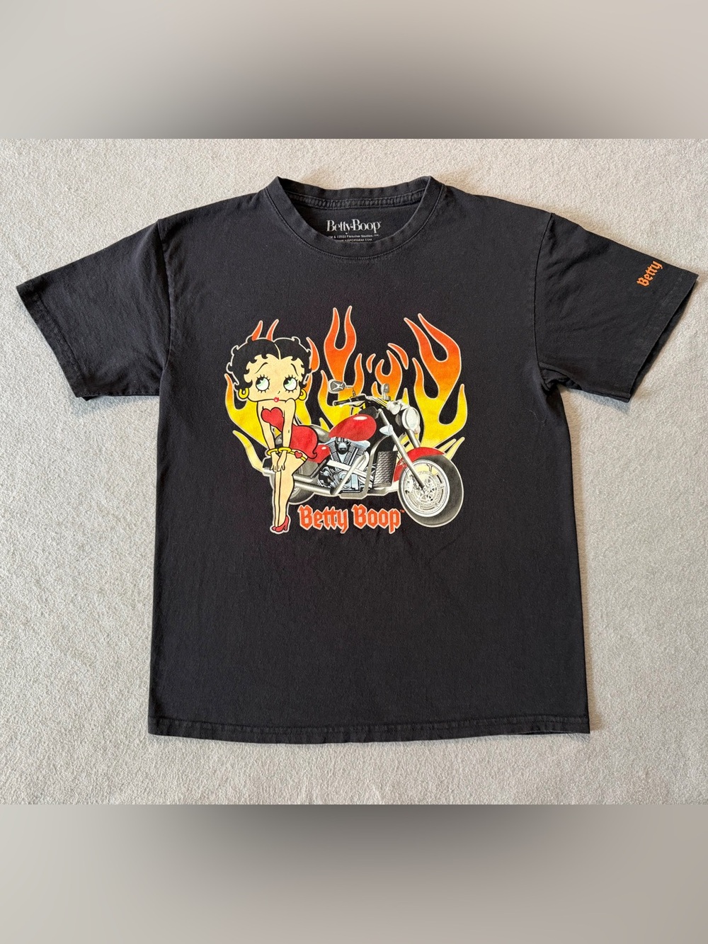 Betty Boop Wild Ride T-Shirt Women’s Medium Black Motorcycle Flames Tee